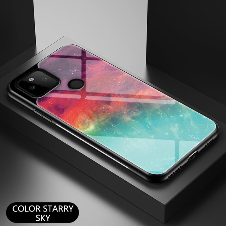 For Google Pixel 5a 5G Starry Sky Painted Tempered Glass TPU Shockproof Protective Case