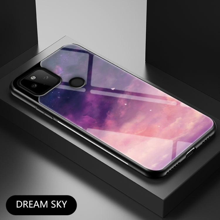 For Google Pixel 5a 5G Starry Sky Painted Tempered Glass TPU Shockproof Protective Case