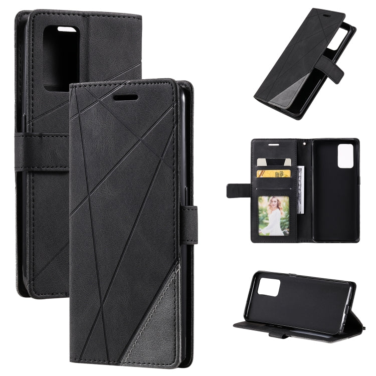 For OPPO A74 4G / F19 Skin Feel Splicing Horizontal Flip Leather Case with Holder & Card Slots & Wallet & Photo Frame