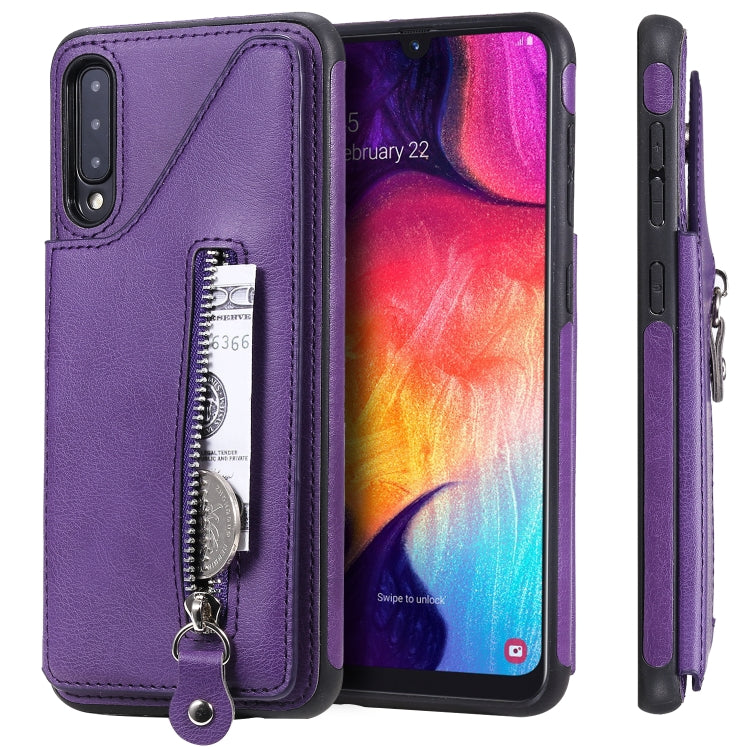For Galaxy A50 Solid Color Double Buckle Zipper Shockproof Protective Case