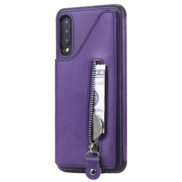 For Galaxy A50 Solid Color Double Buckle Zipper Shockproof Protective Case