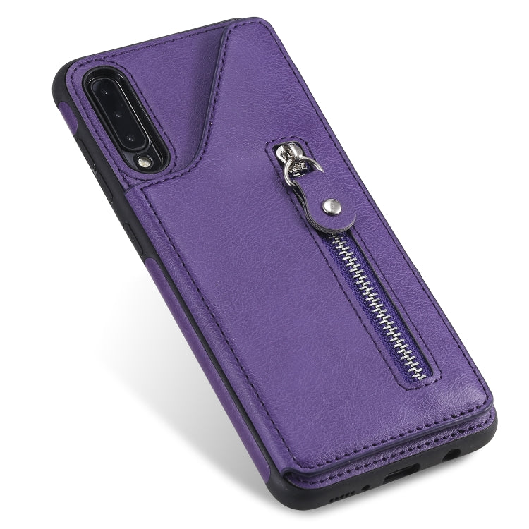 For Galaxy A50 Solid Color Double Buckle Zipper Shockproof Protective Case