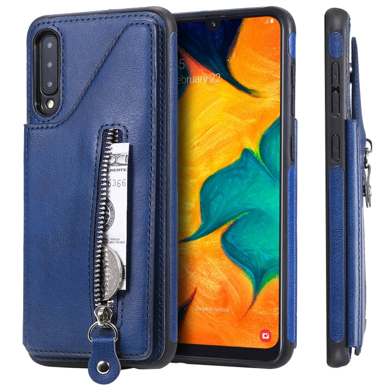 For Galaxy A50 Solid Color Double Buckle Zipper Shockproof Protective Case