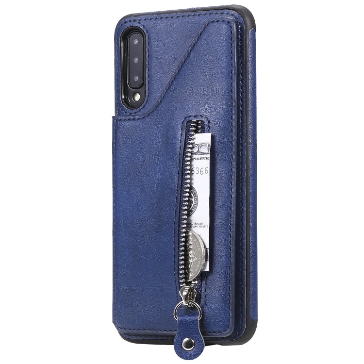 For Galaxy A50 Solid Color Double Buckle Zipper Shockproof Protective Case
