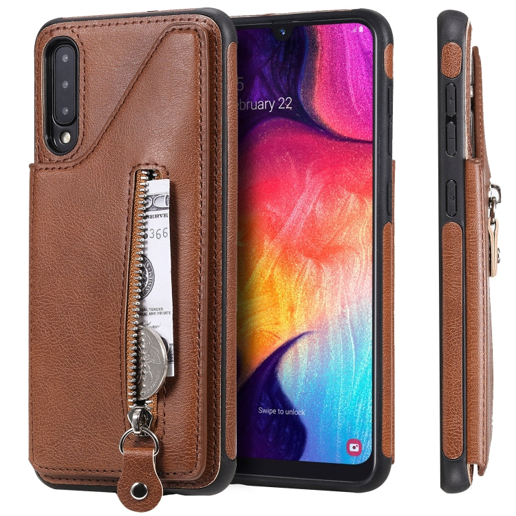 For Galaxy A50 Solid Color Double Buckle Zipper Shockproof Protective Case