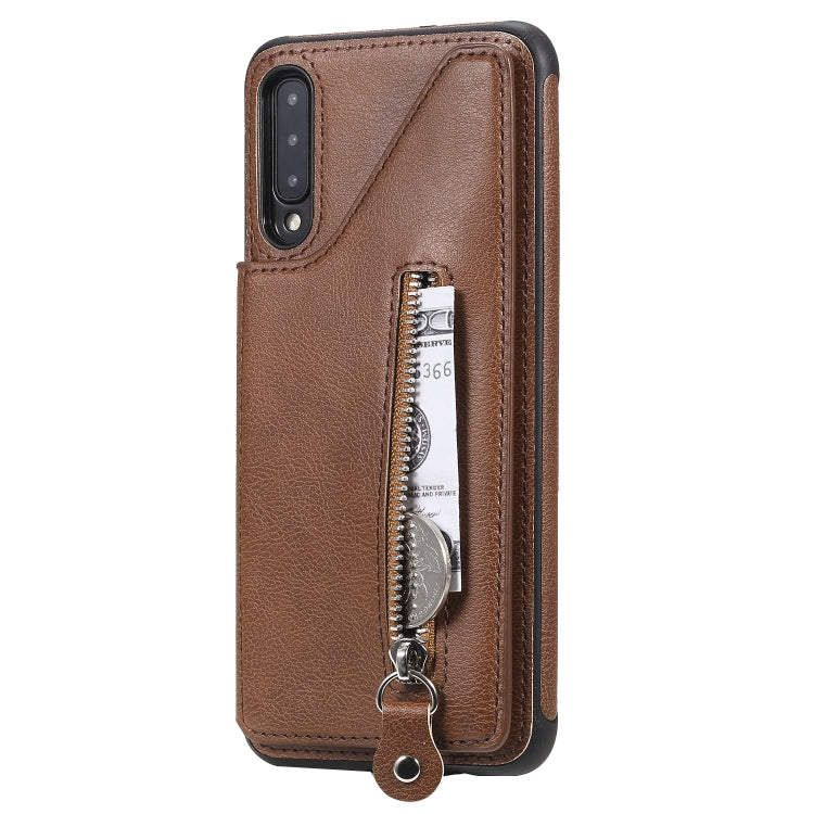 For Galaxy A50 Solid Color Double Buckle Zipper Shockproof Protective Case