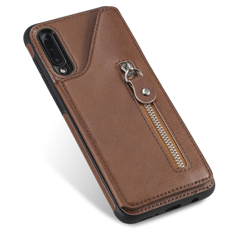 For Galaxy A50 Solid Color Double Buckle Zipper Shockproof Protective Case