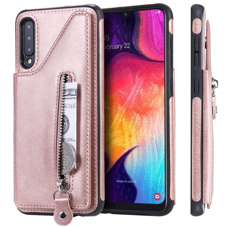 For Galaxy A50 Solid Color Double Buckle Zipper Shockproof Protective Case
