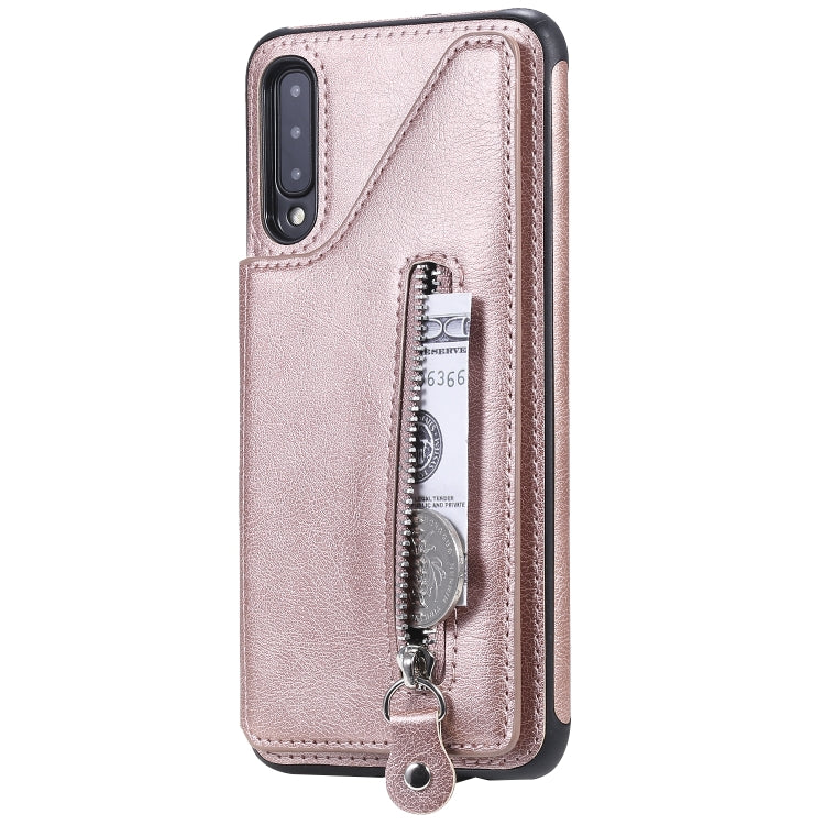 For Galaxy A50 Solid Color Double Buckle Zipper Shockproof Protective Case