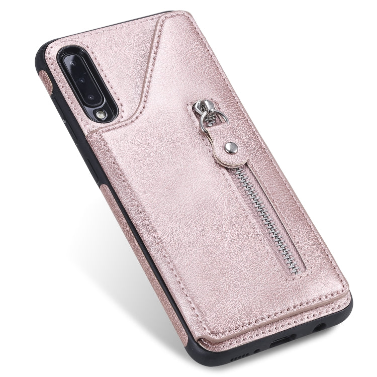 For Galaxy A50 Solid Color Double Buckle Zipper Shockproof Protective Case