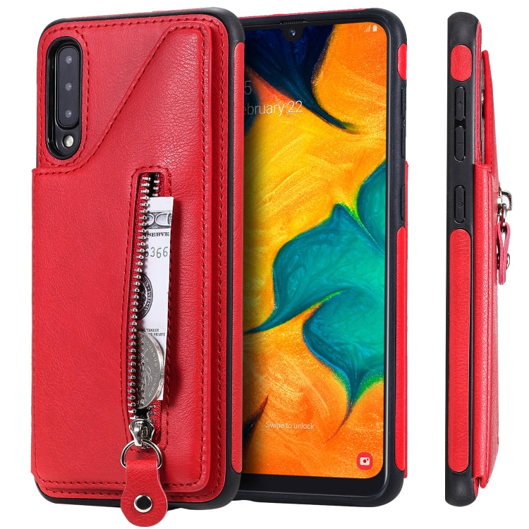 For Galaxy A50 Solid Color Double Buckle Zipper Shockproof Protective Case