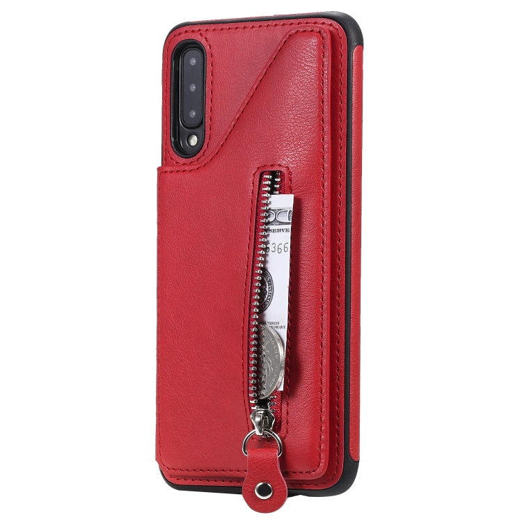 For Galaxy A50 Solid Color Double Buckle Zipper Shockproof Protective Case
