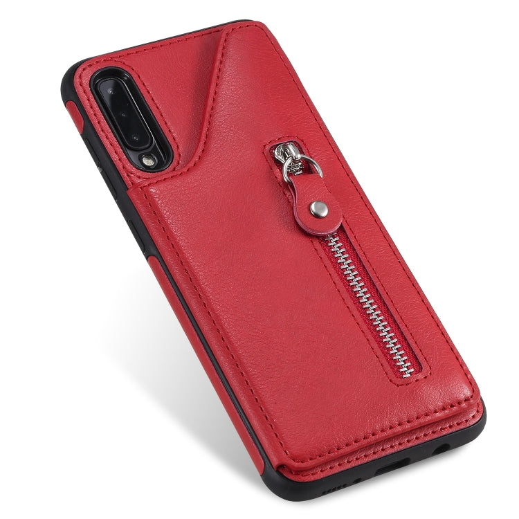 For Galaxy A50 Solid Color Double Buckle Zipper Shockproof Protective Case