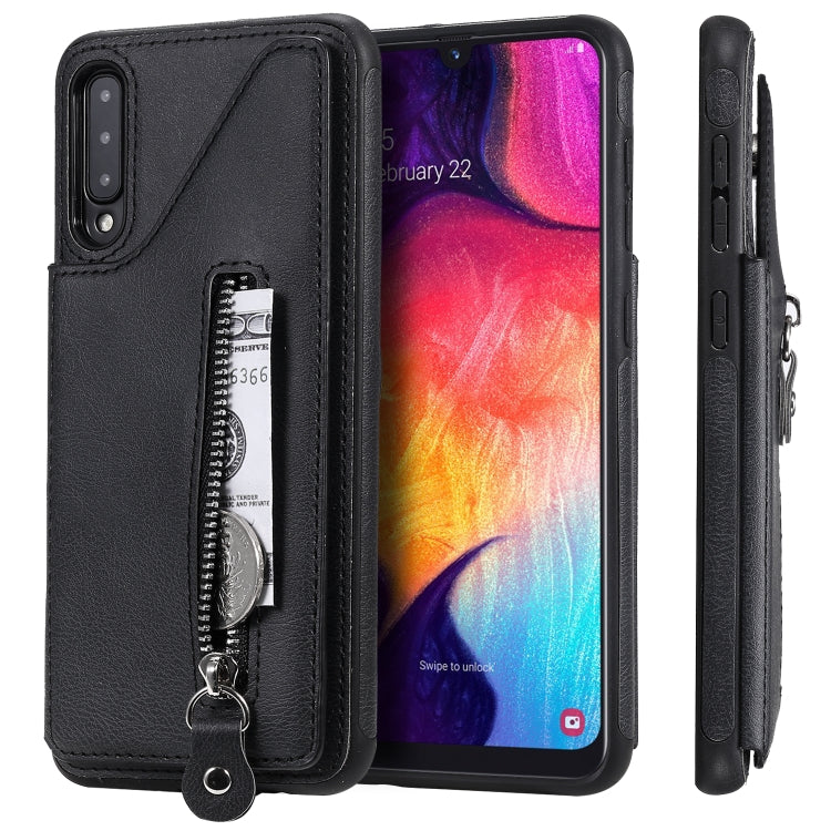 For Galaxy A50 Solid Color Double Buckle Zipper Shockproof Protective Case