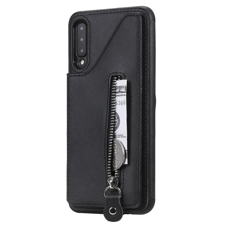 For Galaxy A50 Solid Color Double Buckle Zipper Shockproof Protective Case