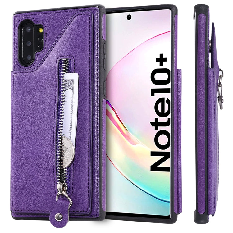 For Galaxy Note 10 Plus Solid Color Double Buckle Zipper Shockproof Protective Case