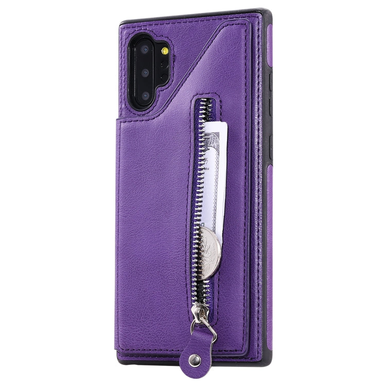For Galaxy Note 10 Plus Solid Color Double Buckle Zipper Shockproof Protective Case