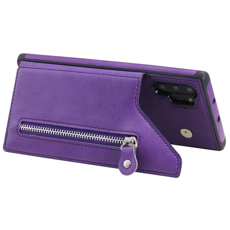 For Galaxy Note 10 Plus Solid Color Double Buckle Zipper Shockproof Protective Case
