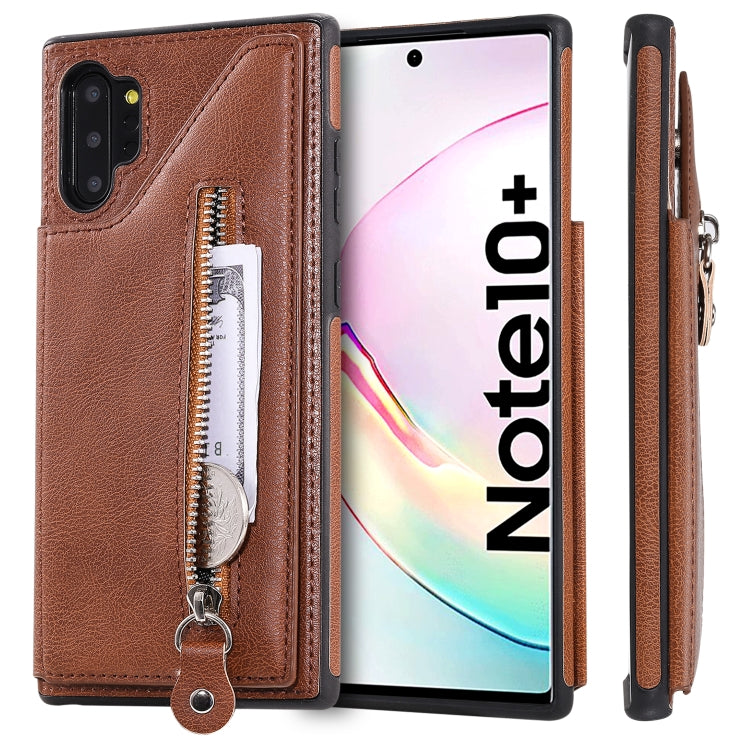 For Galaxy Note 10 Plus Solid Color Double Buckle Zipper Shockproof Protective Case