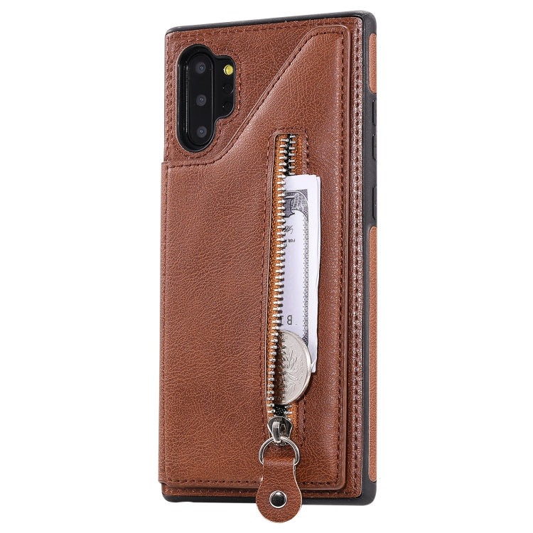 For Galaxy Note 10 Plus Solid Color Double Buckle Zipper Shockproof Protective Case