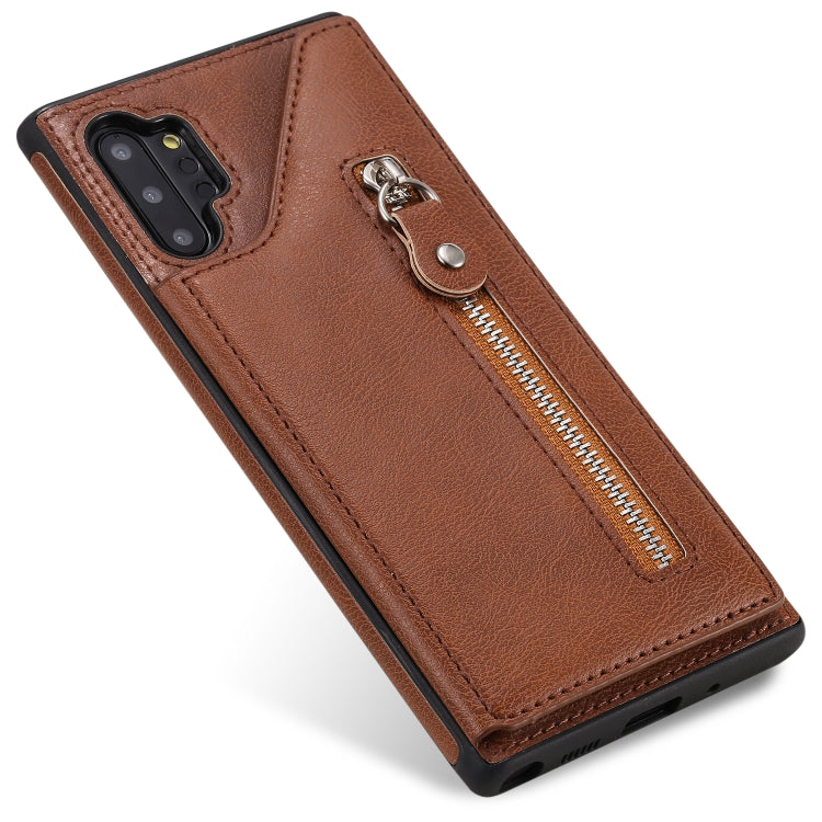 For Galaxy Note 10 Plus Solid Color Double Buckle Zipper Shockproof Protective Case