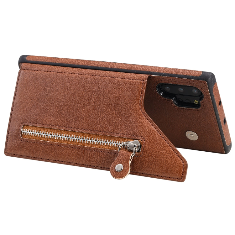 For Galaxy Note 10 Plus Solid Color Double Buckle Zipper Shockproof Protective Case