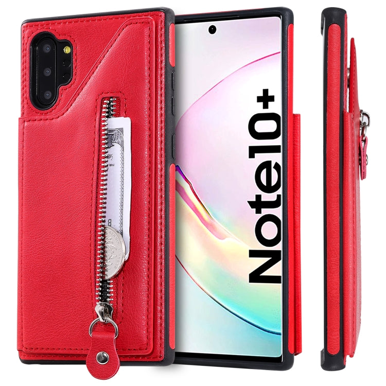 For Galaxy Note 10 Plus Solid Color Double Buckle Zipper Shockproof Protective Case