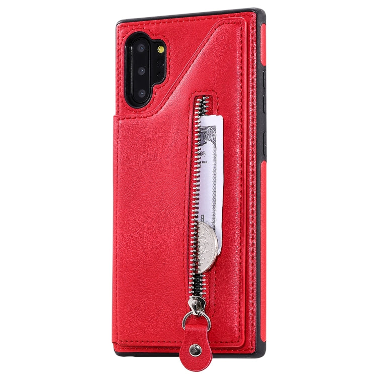 For Galaxy Note 10 Plus Solid Color Double Buckle Zipper Shockproof Protective Case
