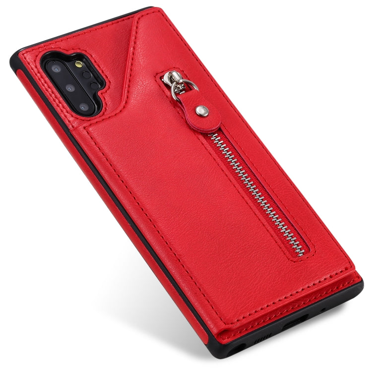 For Galaxy Note 10 Plus Solid Color Double Buckle Zipper Shockproof Protective Case