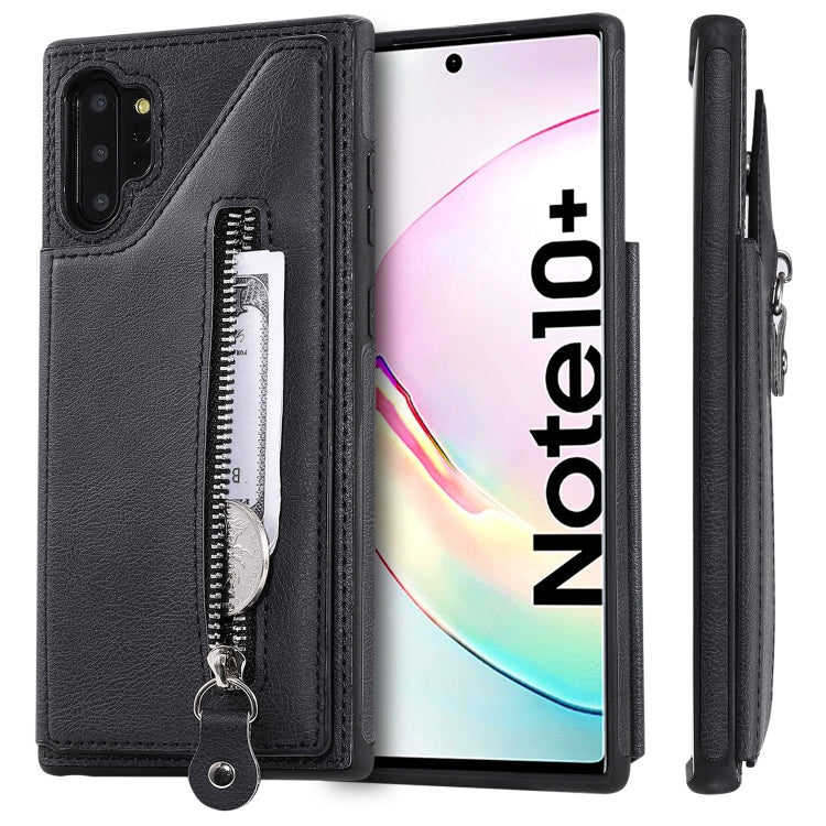 For Galaxy Note 10 Plus Solid Color Double Buckle Zipper Shockproof Protective Case
