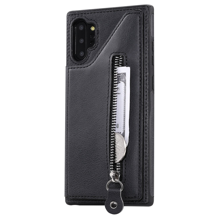 For Galaxy Note 10 Plus Solid Color Double Buckle Zipper Shockproof Protective Case