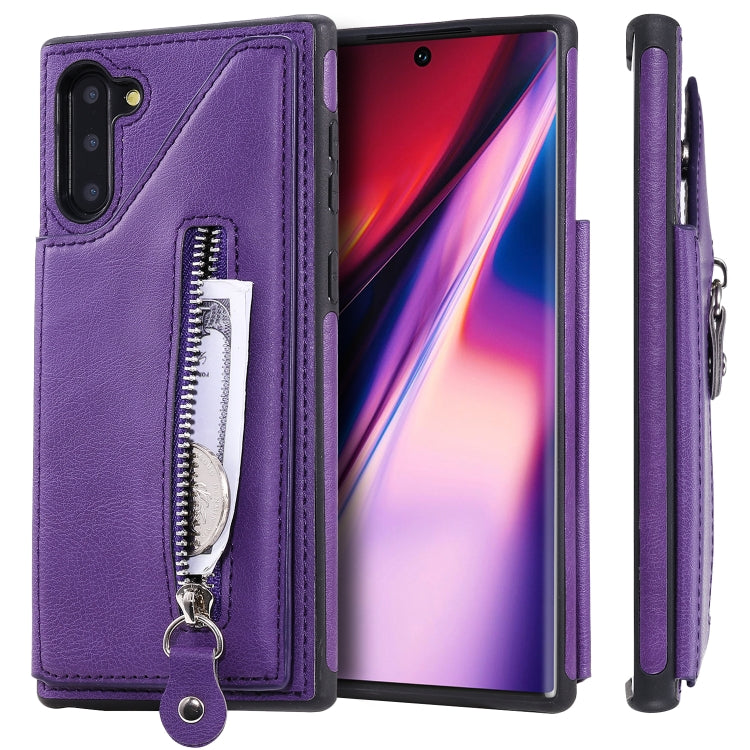For Galaxy Note 10 Solid Color Double Buckle Zipper Shockproof Protective Case
