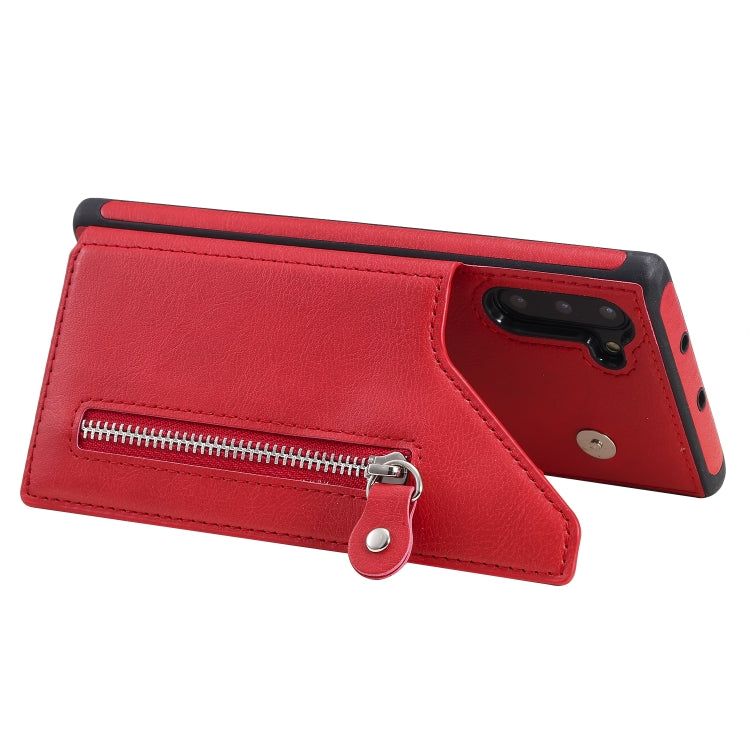 For Galaxy Note 10 Solid Color Double Buckle Zipper Shockproof Protective Case