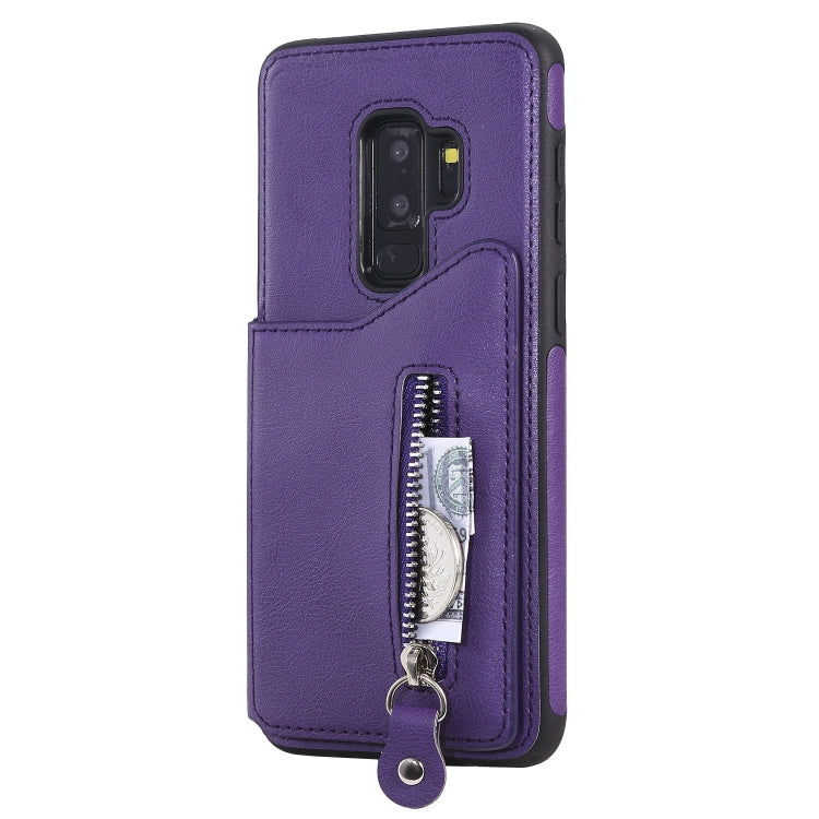 For Galaxy S9 Plus Solid Color Double Buckle Zipper Shockproof Protective Case
