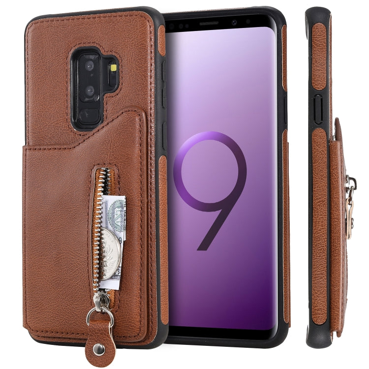 For Galaxy S9 Plus Solid Color Double Buckle Zipper Shockproof Protective Case