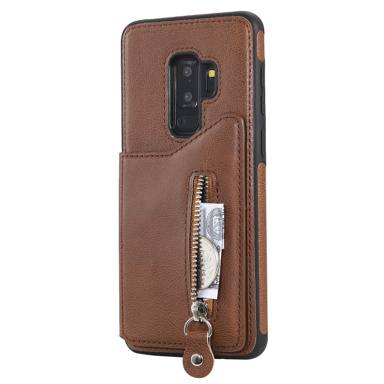 For Galaxy S9 Plus Solid Color Double Buckle Zipper Shockproof Protective Case