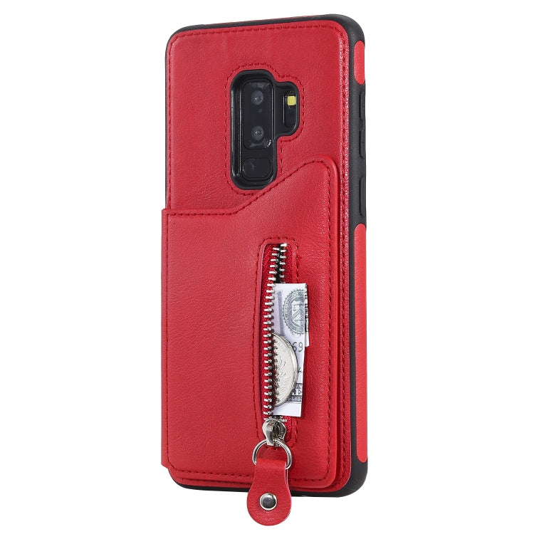 For Galaxy S9 Plus Solid Color Double Buckle Zipper Shockproof Protective Case