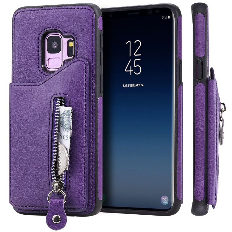 For Galaxy S9 Solid Color Double Buckle Zipper Shockproof Protective Case