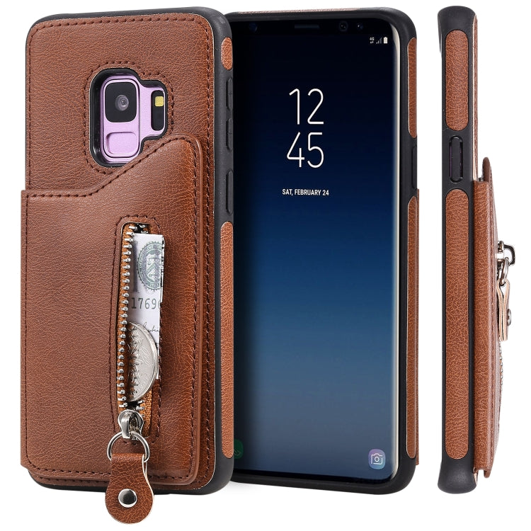 For Galaxy S9 Solid Color Double Buckle Zipper Shockproof Protective Case