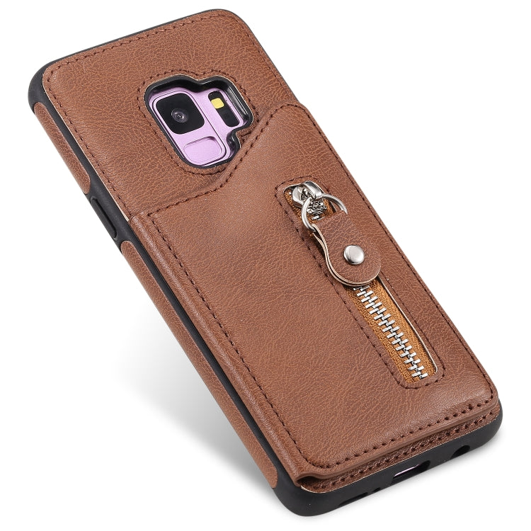 For Galaxy S9 Solid Color Double Buckle Zipper Shockproof Protective Case