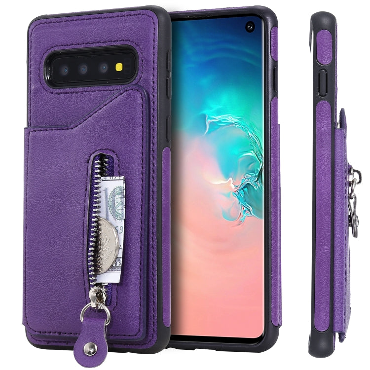 For Galaxy S10 Solid Color Double Buckle Zipper Shockproof Protective Case