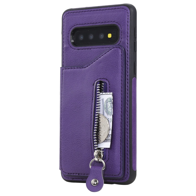 For Galaxy S10 Solid Color Double Buckle Zipper Shockproof Protective Case