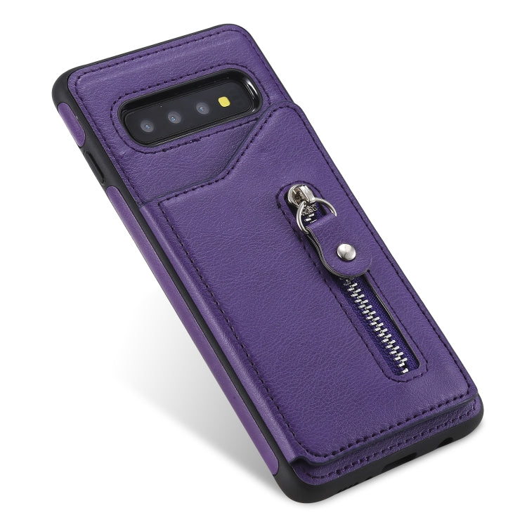 For Galaxy S10 Solid Color Double Buckle Zipper Shockproof Protective Case
