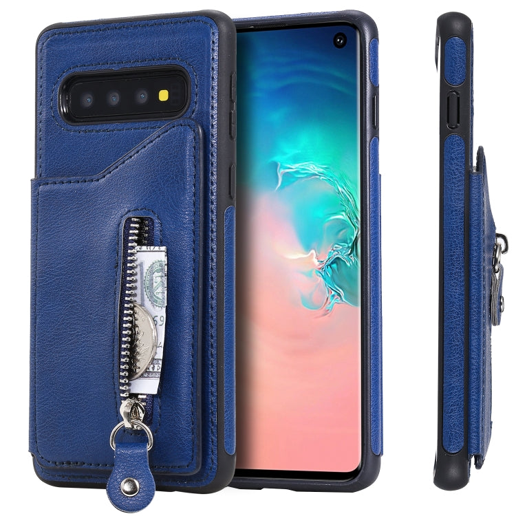 For Galaxy S10 Solid Color Double Buckle Zipper Shockproof Protective Case