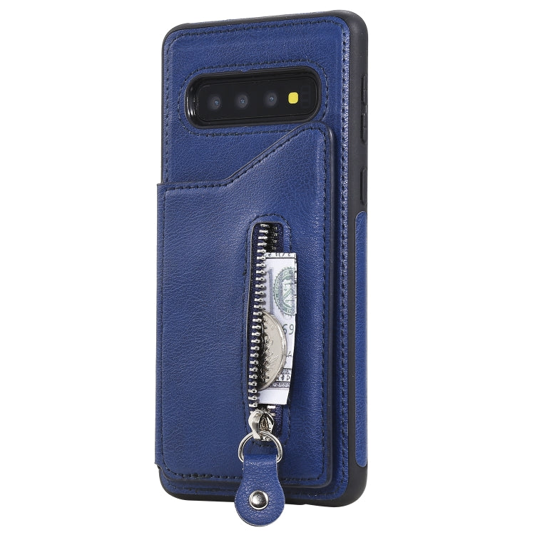 For Galaxy S10 Solid Color Double Buckle Zipper Shockproof Protective Case