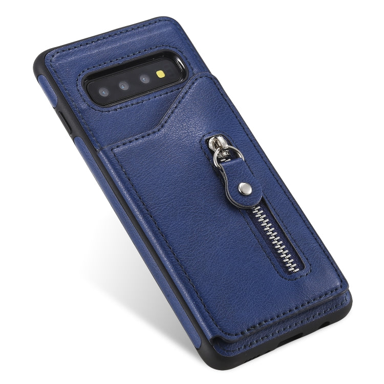 For Galaxy S10 Solid Color Double Buckle Zipper Shockproof Protective Case