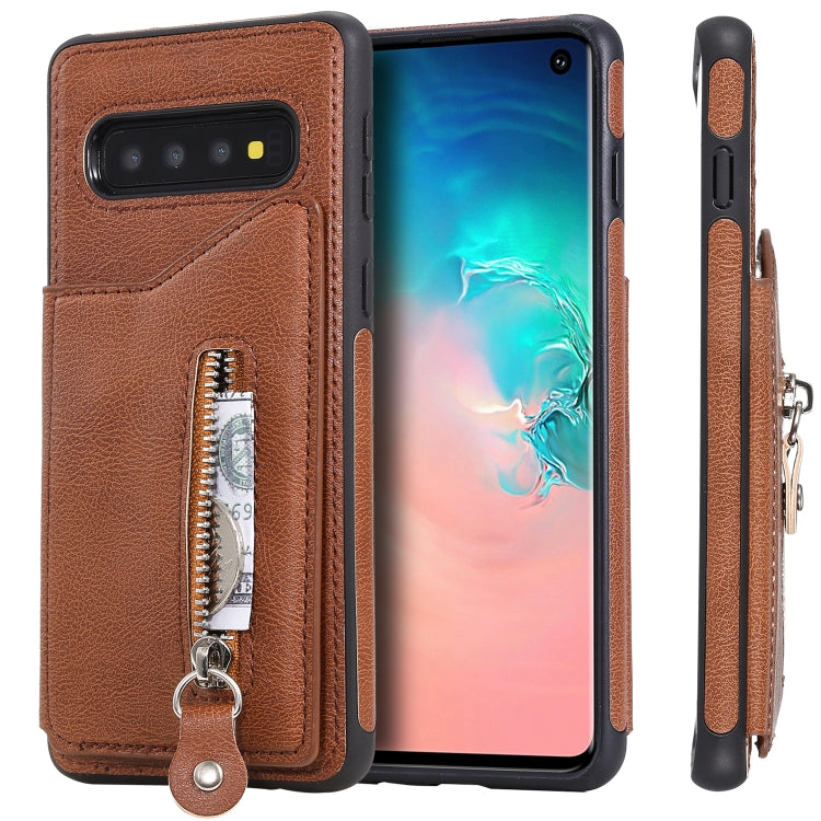 For Galaxy S10 Solid Color Double Buckle Zipper Shockproof Protective Case