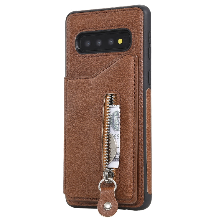For Galaxy S10 Solid Color Double Buckle Zipper Shockproof Protective Case