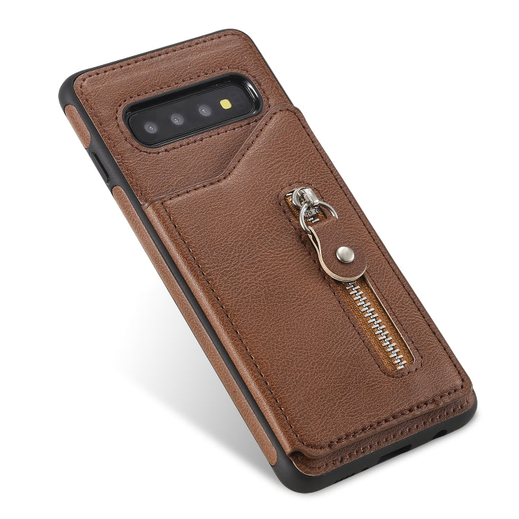 For Galaxy S10 Solid Color Double Buckle Zipper Shockproof Protective Case
