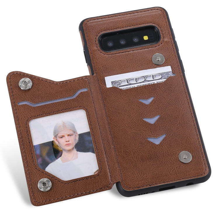 For Galaxy S10 Solid Color Double Buckle Zipper Shockproof Protective Case